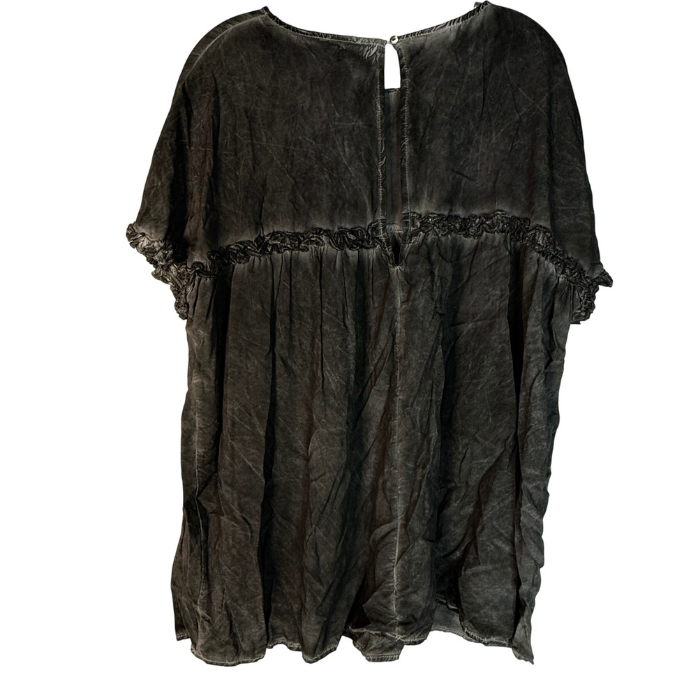 She + Sky Gray Washed Rayon Babydoll Tunic Top Women's L Boho crochet trim - Picture 5 of 11